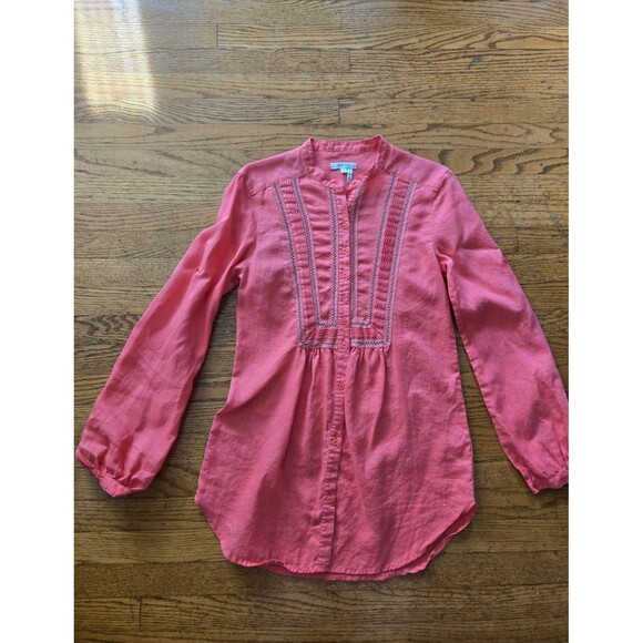 Tyler Boe 100% Linen Womens Button Up Tunic Blouse Pink Size 2 - Picture 1 of 7